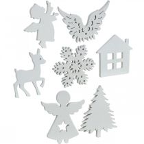 Scatter decoración navideña mezcla de madera blanco 4cm 72p