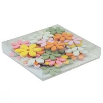 Artículo Decoración dispersa flores de madera decoración de mesa de colores Ø3-4cm 48 piezas