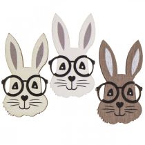 Scatter decoración conejo de madera con gafas marrón blanco 2,5×4,5cm 48p