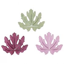 Artículo Decoración dispersa madera hojas de otoño decoración de mesa violeta rosa verde 4cm 72p