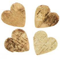 Artículo Decoración dispersa corazón de madera corazones de madera corteza de abedul 4cm 60ud