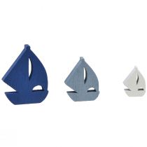 Artículo Decoración dispersa decoración de velero de madera azul blanco 2 cm–6 cm 24 piezas