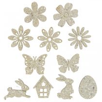 Dispersión de madera decorativa, piezas dispersas primavera Pascua blanco 2–4cm 64p