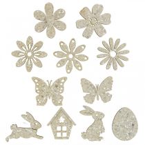 Artículo Dispersión de madera decorativa, piezas dispersas primavera Pascua blanco 2–4cm 64p