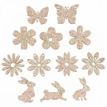 Dispersión de madera decorativa, piezas dispersas primavera Pascua rosa 2–4cm 64p