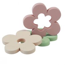 Artículo Decoración dispersa flores de madera decoración de mesa coloreada 2 motivos Ø3cm 24ud