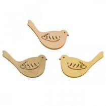 Artículo Pájaro disperso muelle deco madera amarillo/beige/naranja Ø4cm 72p