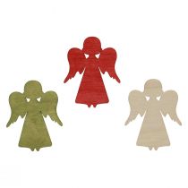 Artículo Decoración dispersa Navidad ángel de madera rojo verde natural 5x3,5cm 48 piezas