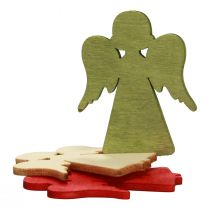 Artículo Decoración dispersa Navidad ángel de madera rojo verde natural 5x3,5cm 48 piezas