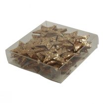 Artículo Decoración dispersa Navidad madera estrellas oro natural brillo 5cm 72 piezas