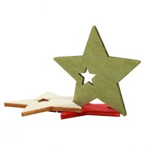 Artículo Decoración dispersa Navidad madera estrellas rojo natural verde 5cm 72p