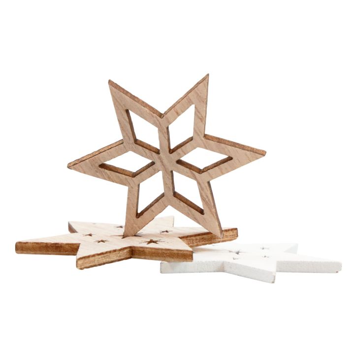 Artículo Decoración dispersa Estrellas navideñas de madera blanco/natural Ø4cm 72 piezas