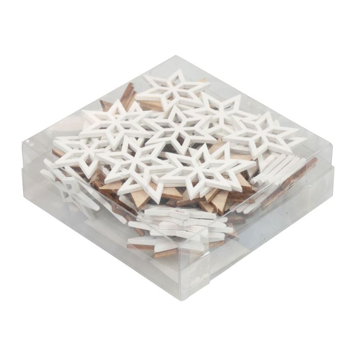 Artículo Decoración dispersa Estrellas navideñas de madera blanco/natural Ø4cm 72 piezas