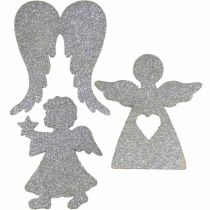 Artículo Decoración dispersa Decoración de ángel navideño brillo plateado H8cm 24 piezas