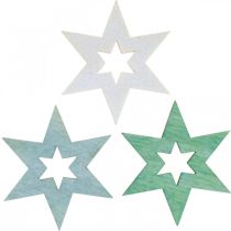 Estrellas de madera chispas decorativas Navidad Verde Al.4cm 72p
