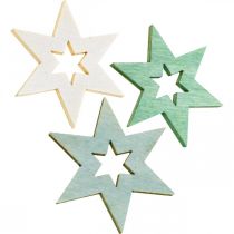 Artículo Decoración de estrellas de madera Decoración dispersa Navidad Verde H4cm 72 piezas