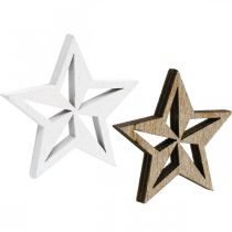 Estrellas de madera chispas decorativas Navidad blanco/naturaleza 3,5cm 48p