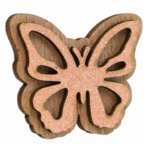 Artículo Scatter decoración madera flores/mariposas blanco/rosa Ø4cm 36p