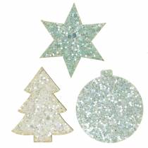 Artículo Decoración navideña dispersa con lentejuelas blancas/turquesas 36 piezas