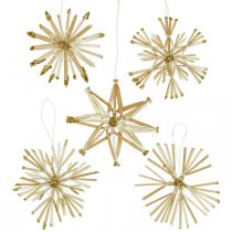 Artículo Paja Estrellas Purpurina Dorada Set Adornos Navideños Ø8cm 24pcs