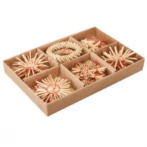 Artículo Estrellas de paja Adornos para árboles de Navidad paja rojo natural Ø4-6cm 17 piezas