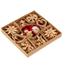 Artículo Juego de adornos de paja para árbol de Navidad: figuras y estrellas de 6 cm, 30 unidades.