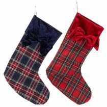 Artículo Bota de Papá Noel a cuadros con lazo para colgar, 43 cm, 2 piezas