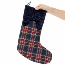 Artículo Bota de Papá Noel a cuadros con lazo para colgar, 43 cm, 2 piezas