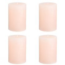 Artículo Velas de pilar rosas, rosa claro, color liso, 70 x 100 mm, juego de 4, vela de Pascua, decoración de boda