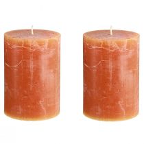 Artículo Velas de pilar naranja oscuro Sunset de 85 x 120 mm (2 unidades), teñidas, decorativas y acogedoras.