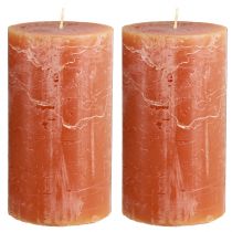 Artículo Velas de pilar, juego de 2, naranja oscuro, 85 x 150 mm, color liso, larga duración: velas decorativas para espacios habitables, ocasiones festivas y entornos románticos.