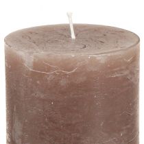 Artículo Juego de 12 velas de pilar en color marrón, 70x80 mm, teñidas en su totalidad - Perfectas para decoración, bienestar y celebraciones