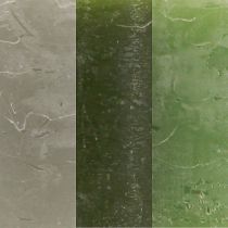 Artículo Velas tipo pilar liso 3 colores verde 70×120mm 12 piezas