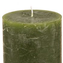 Artículo Juego de velas de pilar, 3 tonos de verde, teñidas por completo, velas decorativas para decoración de mesa y bienestar, 70x80 mm, 12 piezas