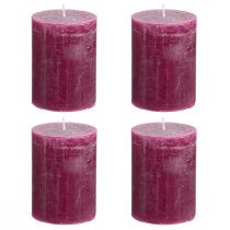 Artículo Velas de pilar de color sólido, baya morada, 60x80 mm, 4 piezas - decorativas, larga duración, hechas a mano
