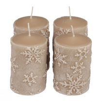 Artículo Velas de pilar velas beige copos de nieve 100/65mm 4ud