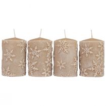 Velas de pilar velas beige copos de nieve 100/65mm 4ud