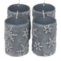 Velas de pilar velas azules copos de nieve 100/65mm 4ud