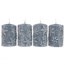 Velas de pilar velas azules copos de nieve 100/65mm 4ud