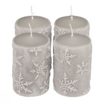 Velas de pilar velas grises copos de nieve 100/65mm 4ud