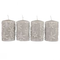 Velas de pilar velas grises copos de nieve 100/65mm 4ud