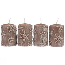 Velas de pilar velas rosas copos de nieve 100/65mm 4ud