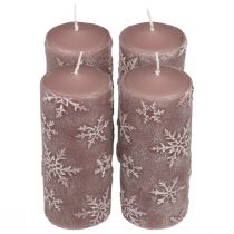 Velas de pilar velas rosas copos de nieve 150/65mm 4ud