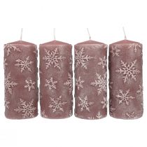 Artículo Velas de pilar velas rosas copos de nieve 150/65mm 4ud