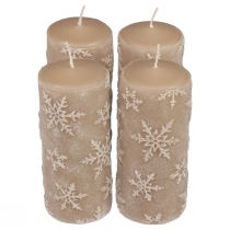 Velas de pilar velas beige copos de nieve 150/65mm 4ud