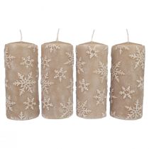 Artículo Velas de pilar velas beige copos de nieve 150/65mm 4ud