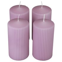 Velas de pilar lila velas acanaladas decoración 70/130mm 4ud