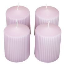 Velas de pilar lila velas acanaladas decoración 70/90mm 4ud