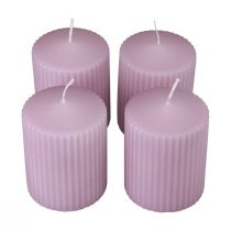 Artículo Velas de pilar lila velas acanaladas decoración 70/90mm 4ud