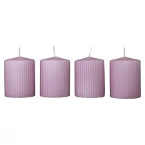 Artículo Velas de pilar decoración velas ranuradas lila 70/90mm 4 piezas